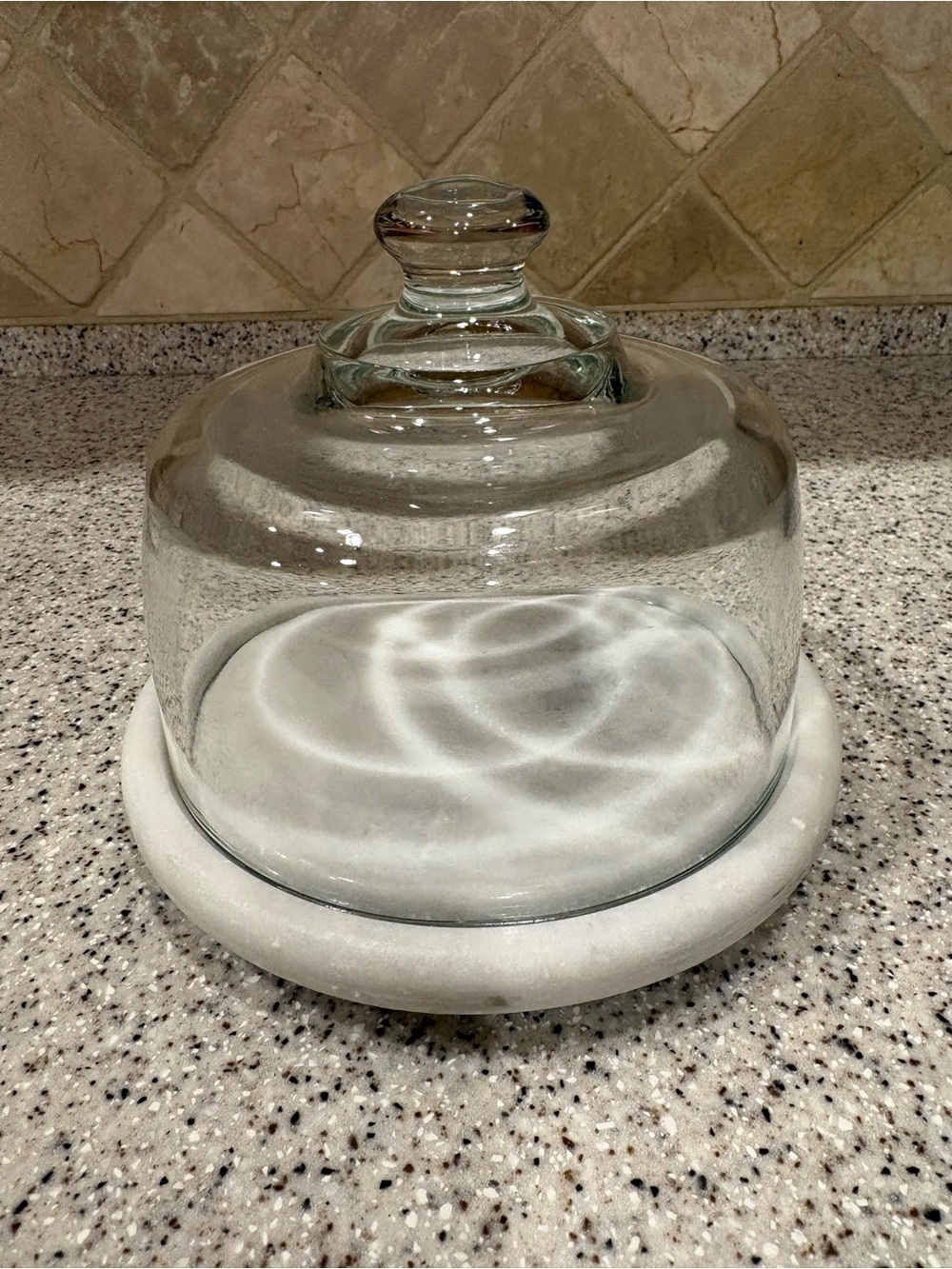 Glass Cloche Dome with White Marble Base